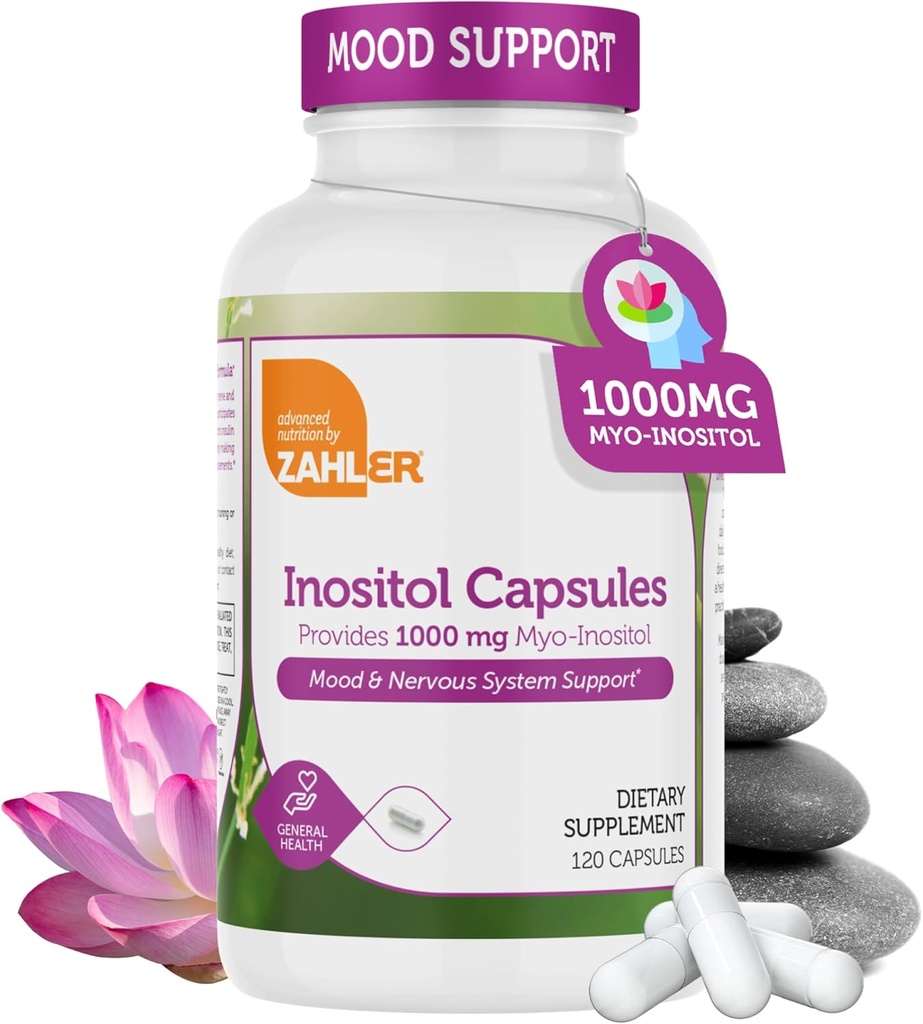 Zahler Inositol Συμπληρώματα κάψουλες 1000mg - Mood & νευρικό σύστημα συμπληρώματα υποστήριξης για τις γυναίκες - ορμονική ισορροπία & υγιής λειτουργία των ωοθηκών - Kosher, χωρίς γλουτένη, χωρίς γαλακτοκομικά - 120 κόμης
