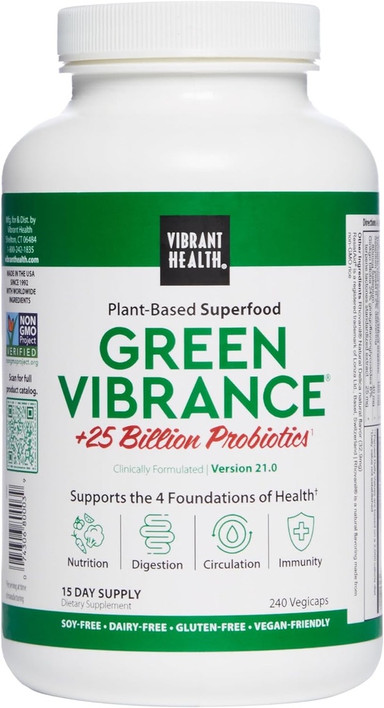 Ζωηρή Υγεία, Πράσινη Δόνηση, Vegan Superfood Χάπια, 240 Count (Pack of 1)