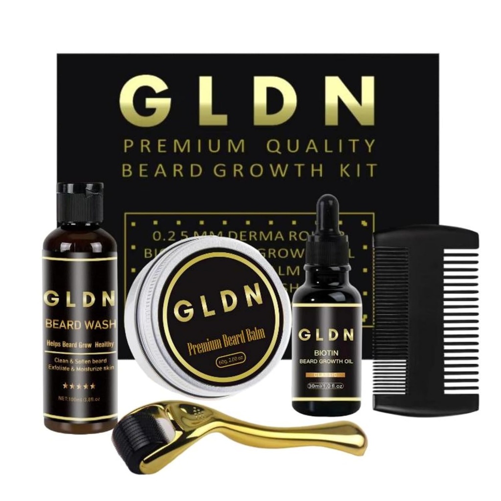 GLDN Beard Kit | Includes Beard Oil, Beard Serum, Beard Comb & Beard Derma Roller