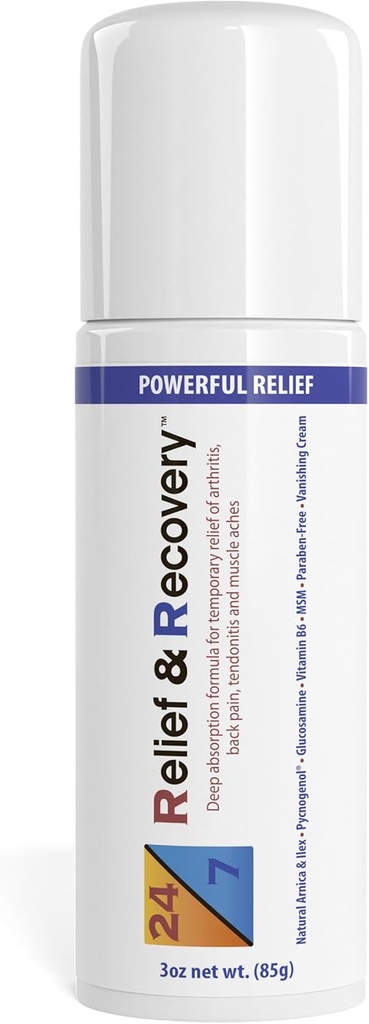 24/7 Relief & Recovery Pain Relief Roll On - 3 Ounce - Muscle Pain Relief Cream, Joint Pain Relief, Bursitis Pain Relief, Sciatica Pain Relief, Pain Relief for Feet, Topical Pain Reliever