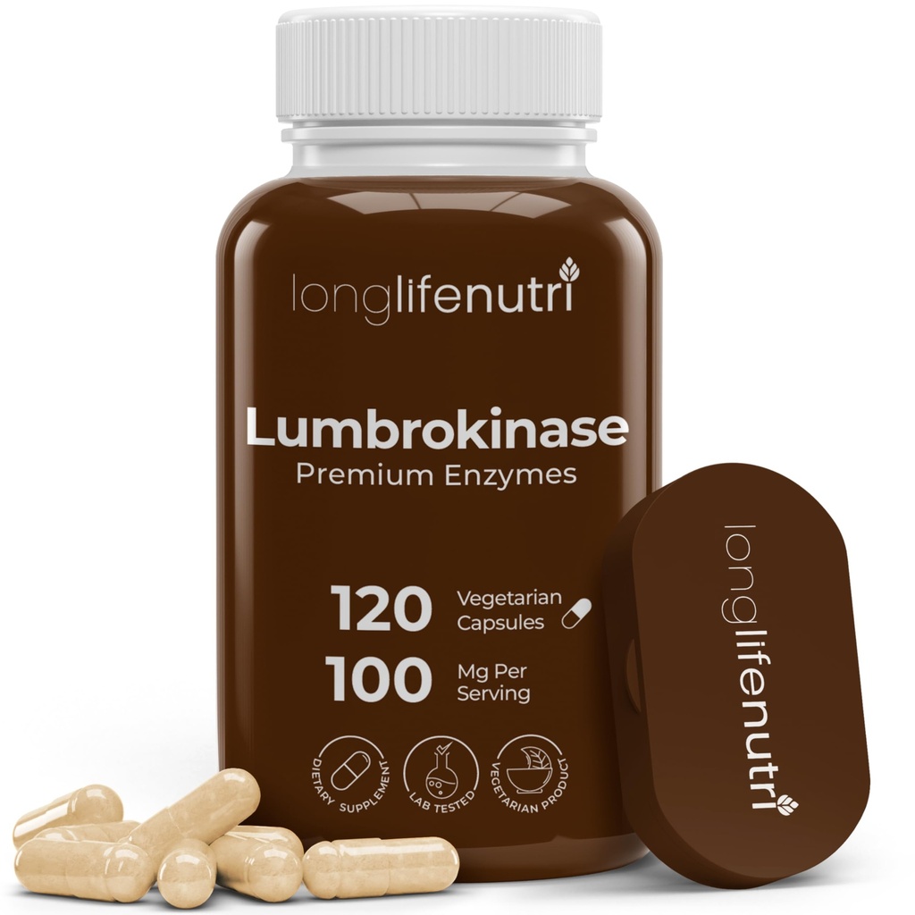 LongLifeNutri Lumbrokinase 100mg – Μέγιστη Δραστηριότητα 2.000.000 Μονάδες ανά υπηρεσία, 120 κάψουλες χορτοφάγων, 2-μηνη προσφορά, Φυσικό συμπλήρωμα ενζύμων για την Κυκλοφορική Υγεία, Εργαστήρι Δοκιμασμένο, Κατασκευασμένο στις ΗΠΑ