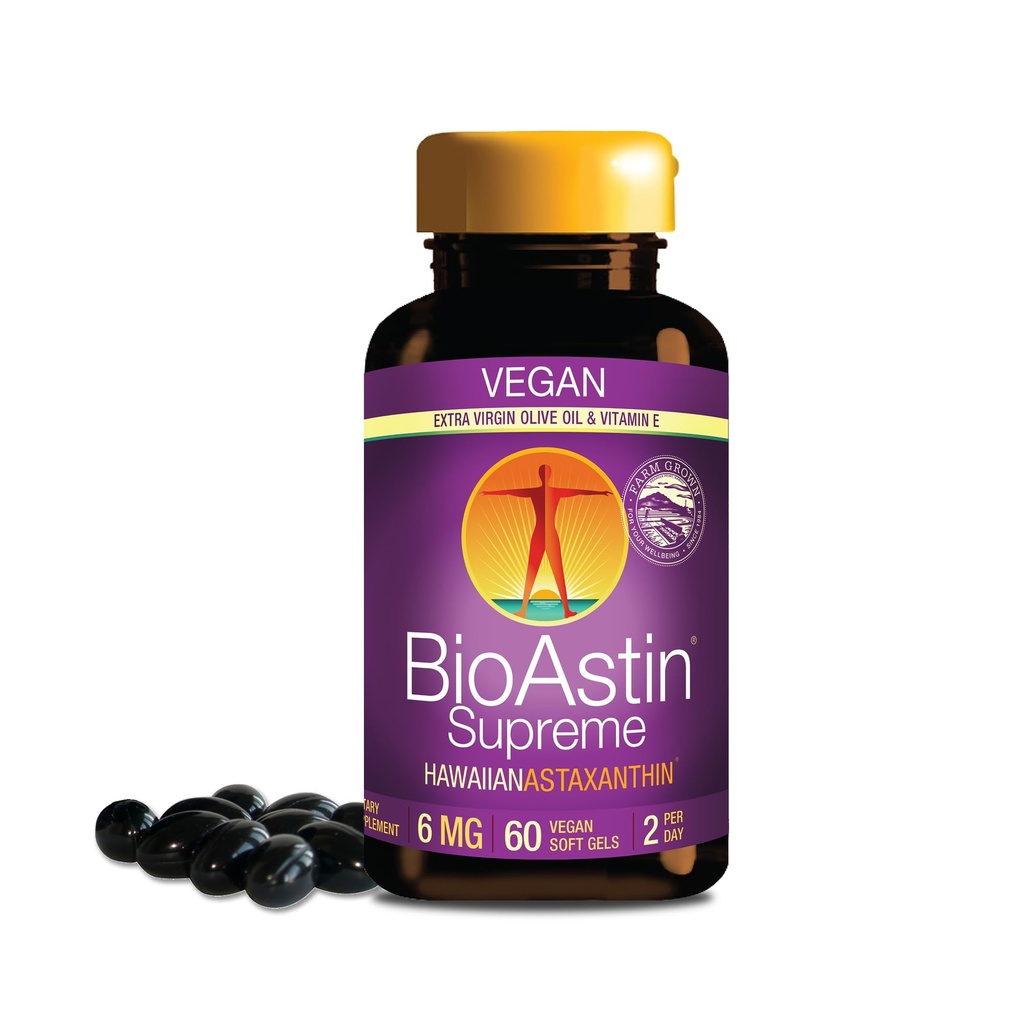 Nutrex Hawaii BioAstin Supreme Hawaiian Aspaxanthin - 6mg, 60 Softgels - Farm-Direct Premium Συμπλήρωμα Αντιοξειδωτικών για την υγεία των ματιών, του δέρματος, του κοινού και του ανοσοποιητικού συστήματος* - Αναμειγνύεται με Extra Virgin Olive Oil
