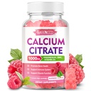 Citrate Gummies Ασβέστιο 1000mg w/Vitamin D3, Συμπλήρωμα ασβεστίου υψηλής απορρόφησης για γυναίκες & άνδρες, συν μαγνήσιο, κάλιο, ψευδάργυρος για μυς & ανοσοποιητικό, ζάχαρη-ελεύθερο, σμέουρο Γεύση, 60 Count