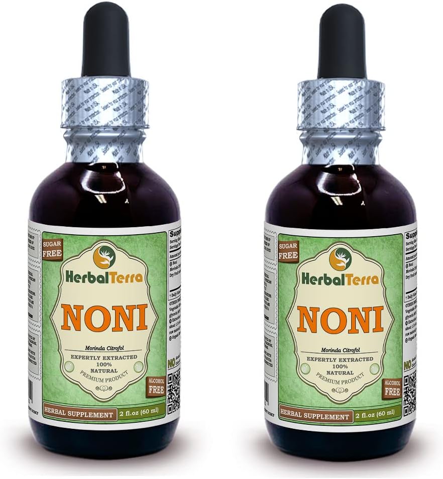 Noni (Morinda Citrofol) Γλυκερίτης, Βιολογικά Αποξηραμένα Φρούτα Υγρό Εκχύλισμα Χωρίς Αλκοόλ (Όνομα: HerbalTerra, Περήφανα Κατασκευασμένο στις ΗΠΑ) 2x2 fl.oz (2x60 ml)