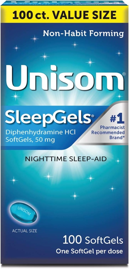 Unisom Nighttime Sleep-Aid Gels, Διφαινυδραμίνη HCI 50mg, 100 Count