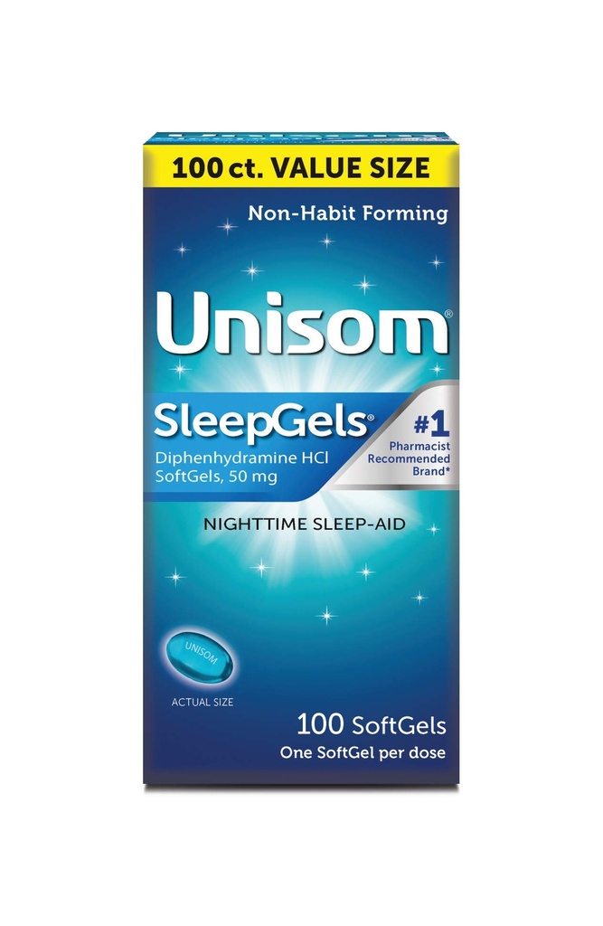 Unisom Nighttime Sleep-Aid Gels, Διφαινυδραμίνη HCI 50mg, 100 Count