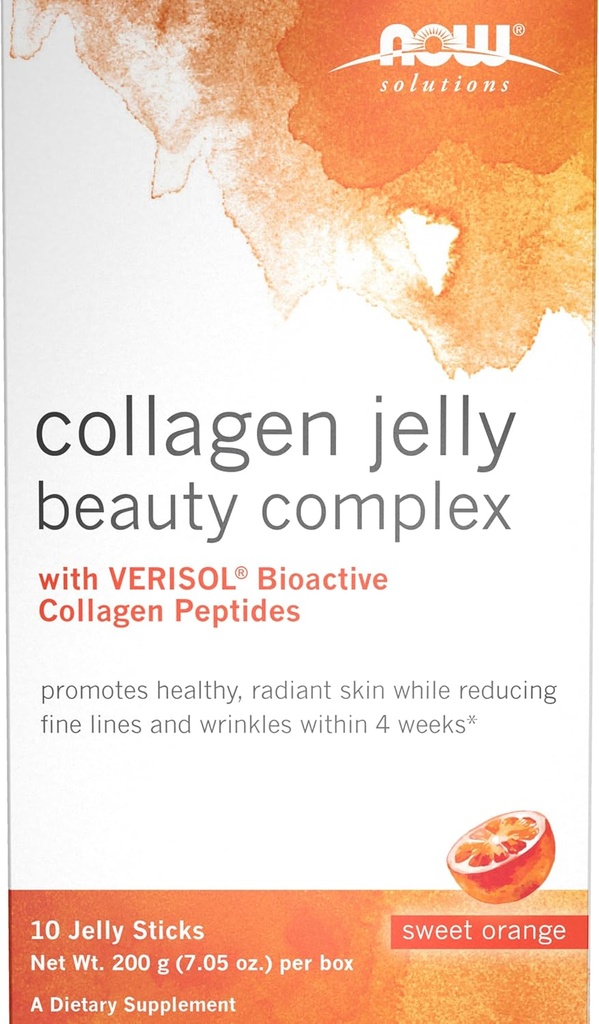 NOW Foods Solutions, Collagen Jelly Beauty Complex, Γλυκό Πορτοκαλί Γεύση, 10 Jelly Sticks