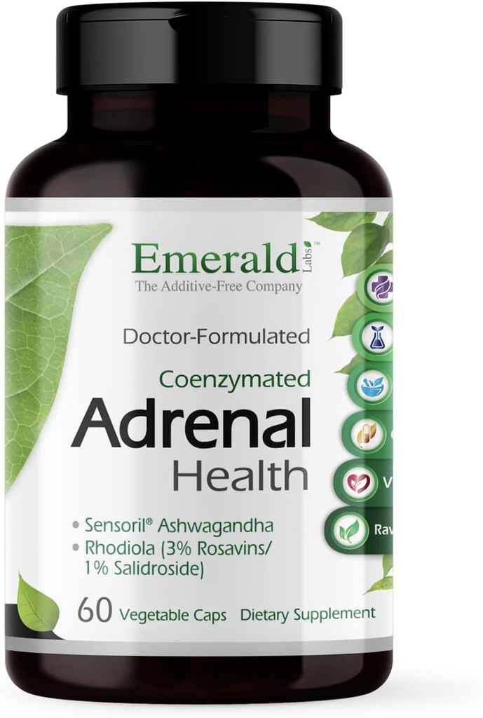 EMERALD LABS Adrenal Health - Stress Relief, Energy Support & Recorative Sleep with Sensoril Ashwagandha, B Vitamins, Rhodiola & More* - Χωρίς γλουτένη - 60 κάψουλες λαχανικών (30-Ημέρα προσφοράς)
