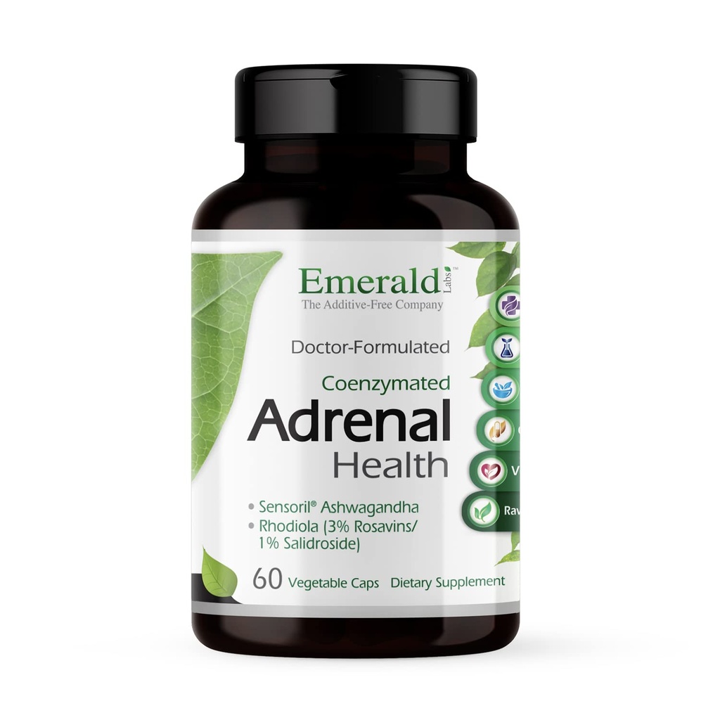 EMERALD LABS Adrenal Health - Stress Relief, Energy Support & Recorative Sleep with Sensoril Ashwagandha, B Vitamins, Rhodiola & More* - Χωρίς γλουτένη - 60 κάψουλες λαχανικών (30-Ημέρα προσφοράς)