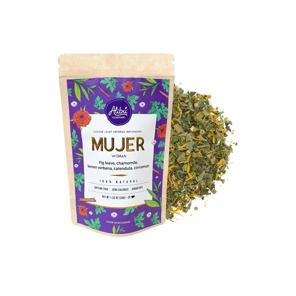 Alibu Loose Leaf Herbal Tea - Mujer - Φυσικό Εμμηνορρυσιακό Κύκλο Ανακούφιση από Cramping, Nausea Relief - Certified Vegan, 100% Φυσικό Τσάι, Certified Kosher - 25 Cups