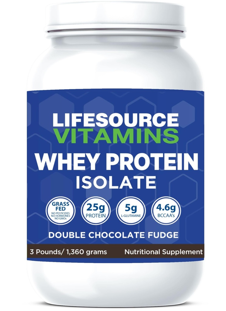 LifeSource Vitamins 3 λίβρες - ΗΠΑ Γαλακτοκομικές αγελάδες Grass Fed Whey Protein Isolate - Διπλή σοκολάτα Fudge γλυκασμένη w / Stevia - 3 λίβρες σκόνη