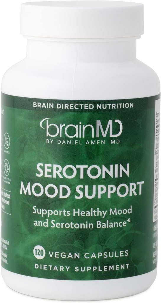 BRAINMD Dr Amen Serotonin Mood Υποστήριξη - 120 κάψουλες - Υποστηρίζει υγιή ισορροπία σεροτονίνης - Χωρίς γλουτένη - 30 εξυπηρετούν