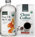 Natural Force Organic Ground Clean Coffee + Organic Pure C8 MCT Oil Bundle – 100% C8 MCTs & Mod & Mycotoxin Free Coffee – Μη ΓΤΟ, Κέτο, Παλαιό, και Vegan - 10 Oz Bag και 32 Oz Glass Bottle