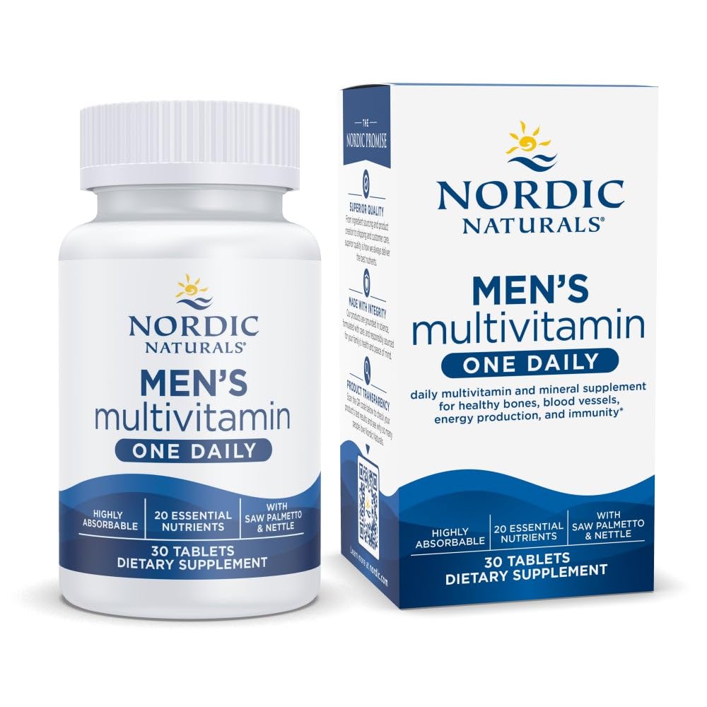 Nordic Naturals Men’s Multivitamin One Daily - Οστό, Ενέργεια, & Blood-Vessel Υποστήριξη - Συμπλήρωμα Ασυλίας - 20 Βασικά θρεπτικά συστατικά - 30 δισκία - 30 Σερβιέτες