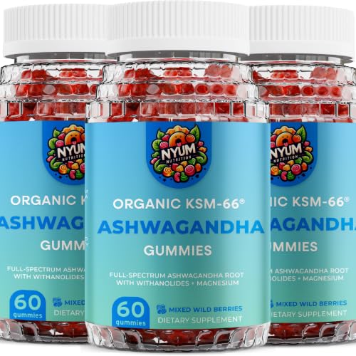 NYUM NutritionTM Organic KSM-66 Ashwagandha Gummies, 3-πακέτο, μικτή άγρια μούρα