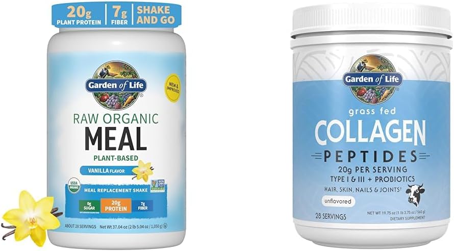 Garden of Life Vegan Protein Powder - Ακατέργαστη οργανική αντικατάσταση γεύματος Shakes - Βανίλια - Pea Protein & Grass Fed Collagen Peptides Peptides Powder – Unflavored Collagegen Powder for Women Ανδρικό δέρμα νύχια
