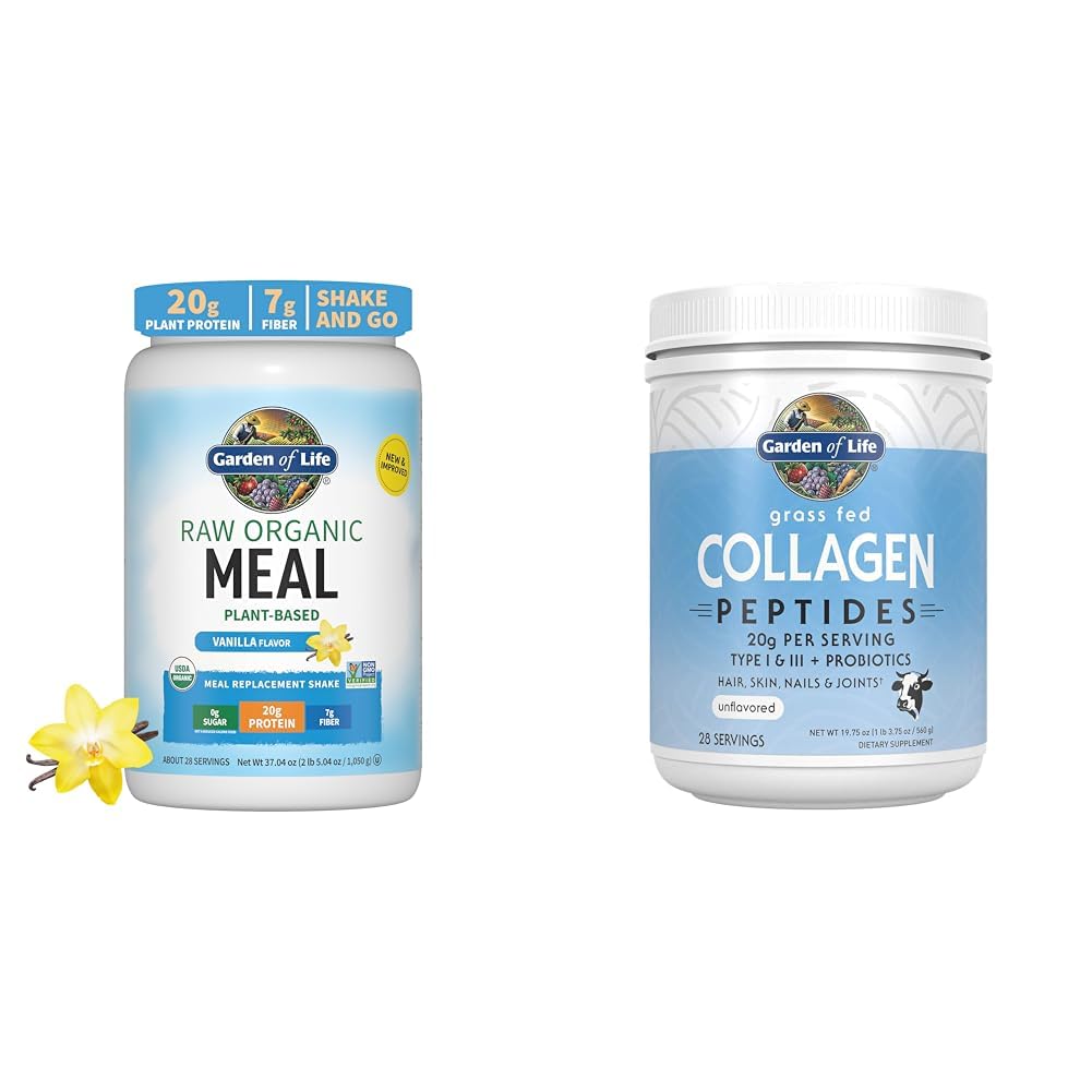 Garden of Life Vegan Protein Powder - Ακατέργαστη οργανική αντικατάσταση γεύματος Shakes - Βανίλια - Pea Protein & Grass Fed Collagen Peptides Peptides Powder – Unflavored Collagegen Powder for Women Ανδρικό δέρμα νύχια