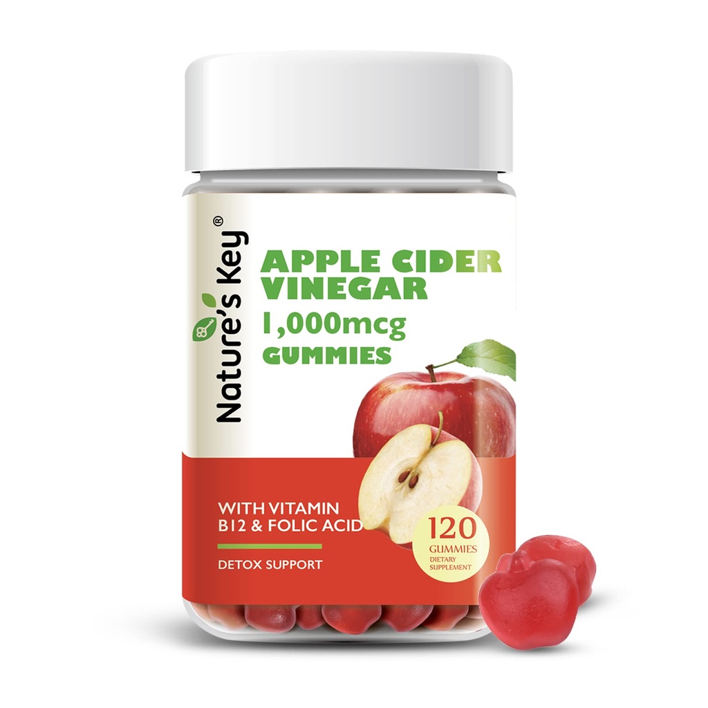 Βασικός μηλίτης μηλίτη της φύσης Gummy 120 Count ACV Gummy με φυλλική βιταμίνη B6 B12 Beetroot & Ρόδι - Vegan, Μη ΓΤΟ & Χωρίς γλουτένη