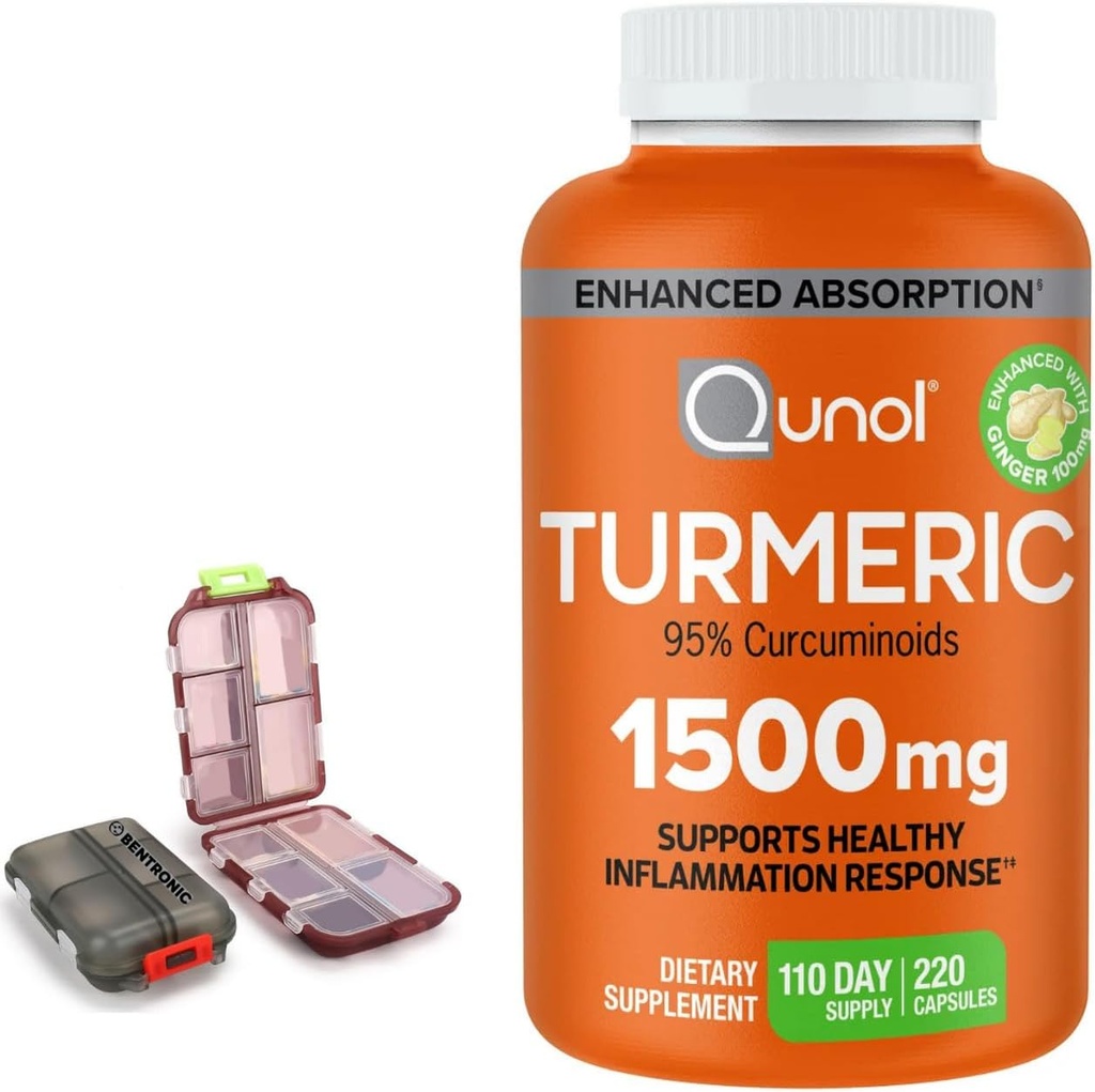 Turmeric 1500mg Συμπλήρωμα, 95% Κουρκουμινοειδή, 220 κάψουλες (110-Ημέρα Προμήθεια) με δύο (2) Περιπτώσεις Ταξιδιωτικών Χάπια.
