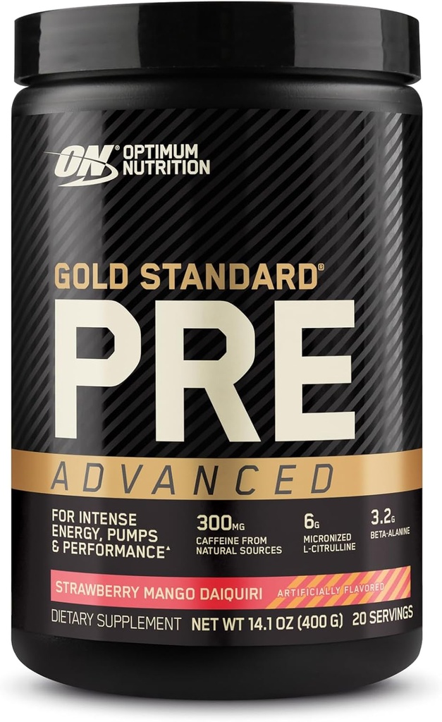 Optimum Nutrition Gold Standard Pre Workout Advanced, with Creatine, Beta-Alanine, Micronized L-Citrulline and Caffeine for Energy, Keto Friendly, Strawberry Mango Daiquiri, 20 Υπηρεσίες
