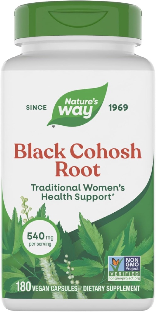 Nature's Way Black Cohosh Root, Traditional support for Women's Health*, 540 mg per Serving, Μη ΓΤΟ Project Επαληθευμένο, 180 κάψουλες