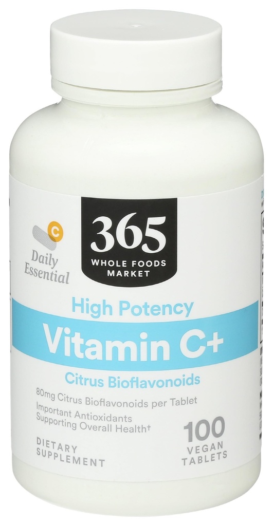 365 από το Whole Foods Market, Υψηλής ισχύος Βιταμίνη C+, 80mg Citrus Bioflavonoids, Vegan, 100 Tablets