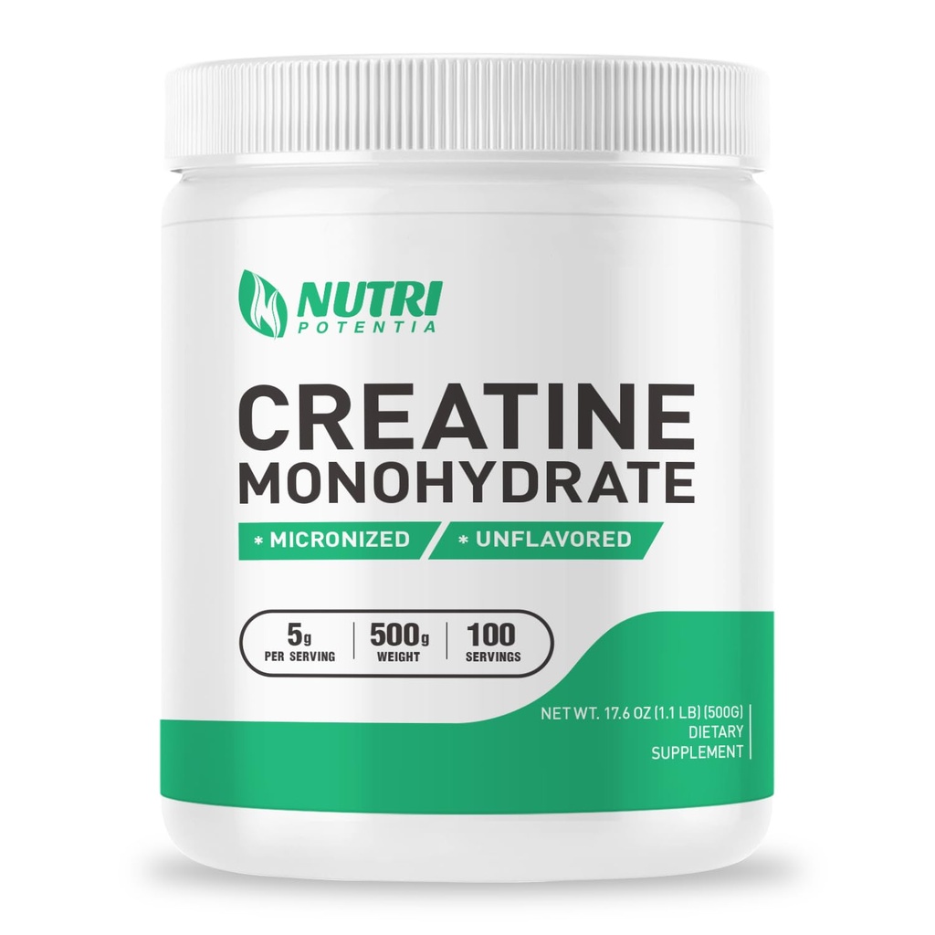 Creatine Monohydrate Powder 500g, Pure Micronized Creatine Συμπληρώματα για Άνδρες και Γυναίκες Κτίριο Μύες, Pre & Post Συμπληρώματα προπόνησης, Vegan, Unflavored - 100 Υπηρεσίες (1.1Lb)