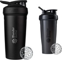 BlenderBottle Strada Shaker Κύπελλο μονωμένο από ανοξείδωτο χάλυβα μπουκάλι νερού με σύρμα Whisk, 24-Ounce, μαύρο & κλασικό Shaker μπουκάλι Ιδανικό για πρωτεΐνες Shakes και πριν την προπόνηση, 28-Ounce, μαύρο