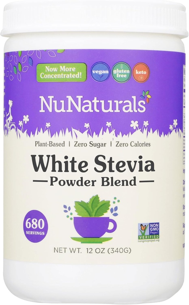 NuNaturates Λευκό μείγμα σκόνης Stevia, Plant-based Sugar Substitut, Μηδέν γλυκαντικό θερμίδων, 12 oz