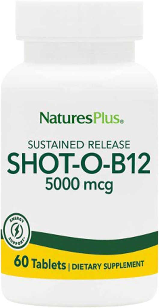 NaturesPlus Shot-O-B12 5000 mcg - 30 δισκία παρατεταμένης αποδέσμευσης, πακέτο των 2 - Υποστηρίζει την παραγωγή ενέργειας & Mood - χορτοφάγους, χωρίς γλουτένη - 60 Σύνολο Σερβίρει