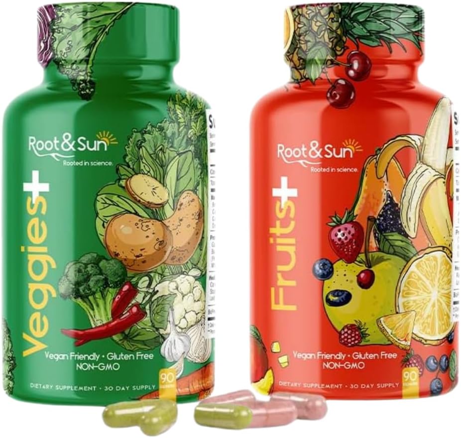 Root and Sun Fruits and Veggies Supplement - Packed with Natural Whole Superfoods - Vegan - Non-GMO - 100% Soy Free - 90 Count (2 Pack)