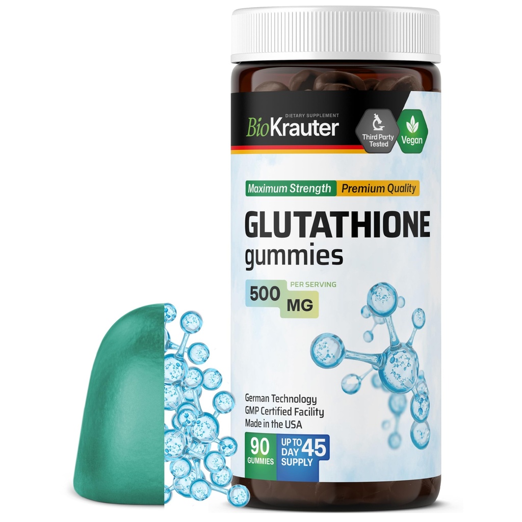 BIO KRAUTER L-Glutathionone Gummies - 500 mg - 90 Vegan Chews - Μειωμένο συμπλήρωμα γλουταθειόνης - Αντιοξειδωτικό συμπλήρωμα