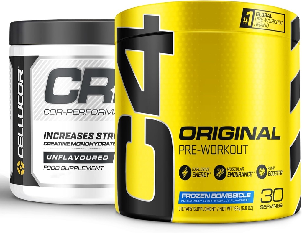 Cellucor Pre προπόνηση & Creatine Bundle, C4 αρχικός πριν από την προπόνηση σκόνη, κατεψυγμένα βόμβα, 30 εξυπηρετούν + Cor Creatine Performance σκόνη, 72 εξυπηρετεί
