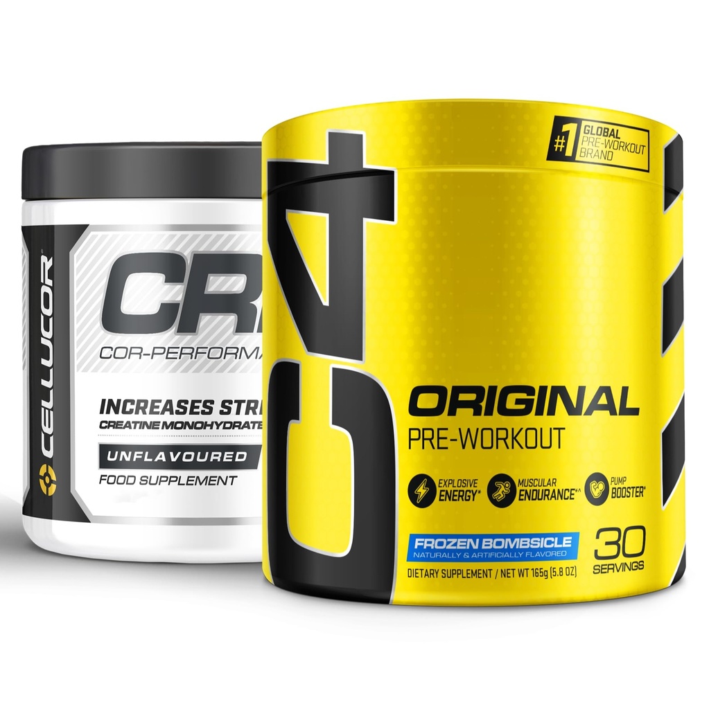 Cellucor Pre προπόνηση & Creatine Bundle, C4 αρχικός πριν από την προπόνηση σκόνη, κατεψυγμένα βόμβα, 30 εξυπηρετούν + Cor Creatine Performance σκόνη, 72 εξυπηρετεί