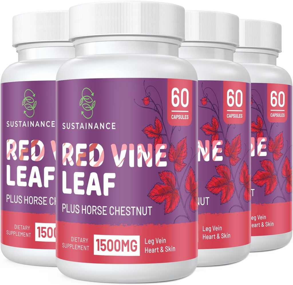 Red Vine Leaf Extract 1400mg & Horse Chestnut Extract 100mg Συμπλήρωμα για Πόδι, Vein, Κυκλοφορία, Καρδιά, Δέρμα (60 Κάψουλες - 4 Φιάλη)