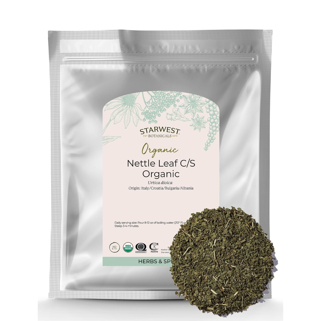 Starwest Botanicals Organic Nattle Leaf - Αποξηραμένο Stinging Nattle, Φυσικό Χαλαρά Φυλλάδιο Herbal Τσάι, Καφεΐνη Χωρίς, Κόψιμο & Κοφτερό, Πιστοποιημένο Kosher, Μη-GMO - Μαζική 1 LB Τσάντα