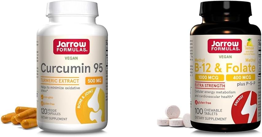 Jarow Formulas Curcumin 95 500mg - Μέχρι 120 Σερβιέτες (Veggie Caps) & Extra Strength Methyl B-12 1000 mcg & Folate Methyl 400 mcg + P-5-P