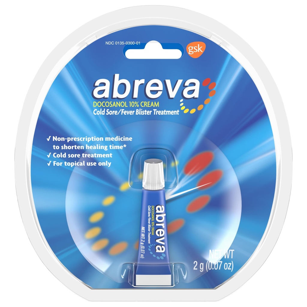 Abreva Docosanol 10% Cream Tube, FDA Εγκεκριμένη Θεραπεία για Κρύο Πυρετός / Κυψέλη, 2 γραμμάρια