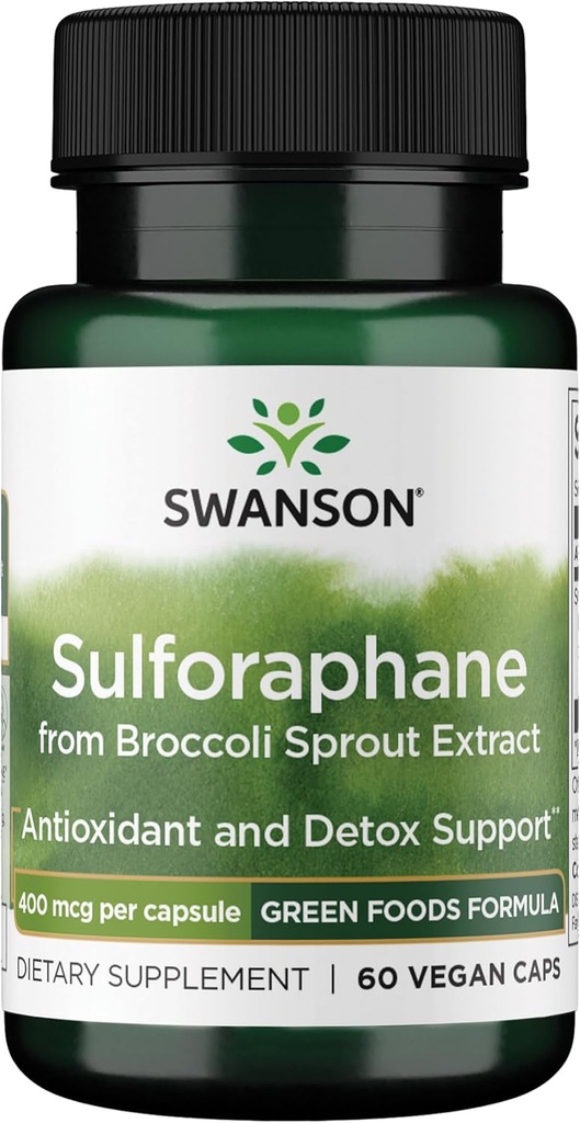 Swanson Sulforafane - Broccoli Sproout Extract Υποστηρικτικό Κυτταρικό, GI Tract, και Ηπατική Υγεία - Φυσικό συμπλήρωμα Τυποποιημένο σε 0,4% Sulforafane - (60 κάψουλες Veggie, 400mcg Κάθε)