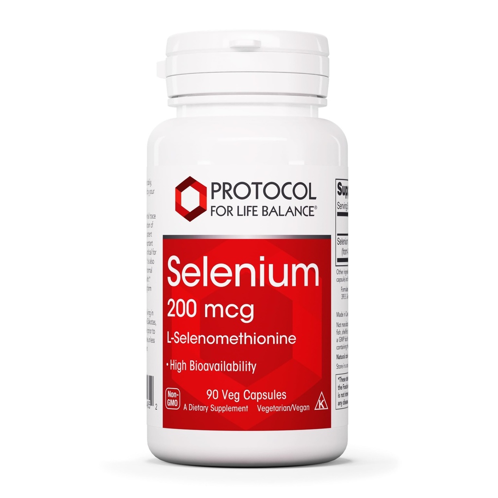 Protocol for Life Balance Selenium 200mcg - Immune Support, Thyroid & Prostate Health* - Selenium Supplements - Vegetarian, Kosher & Halal - 90 Veg Caps