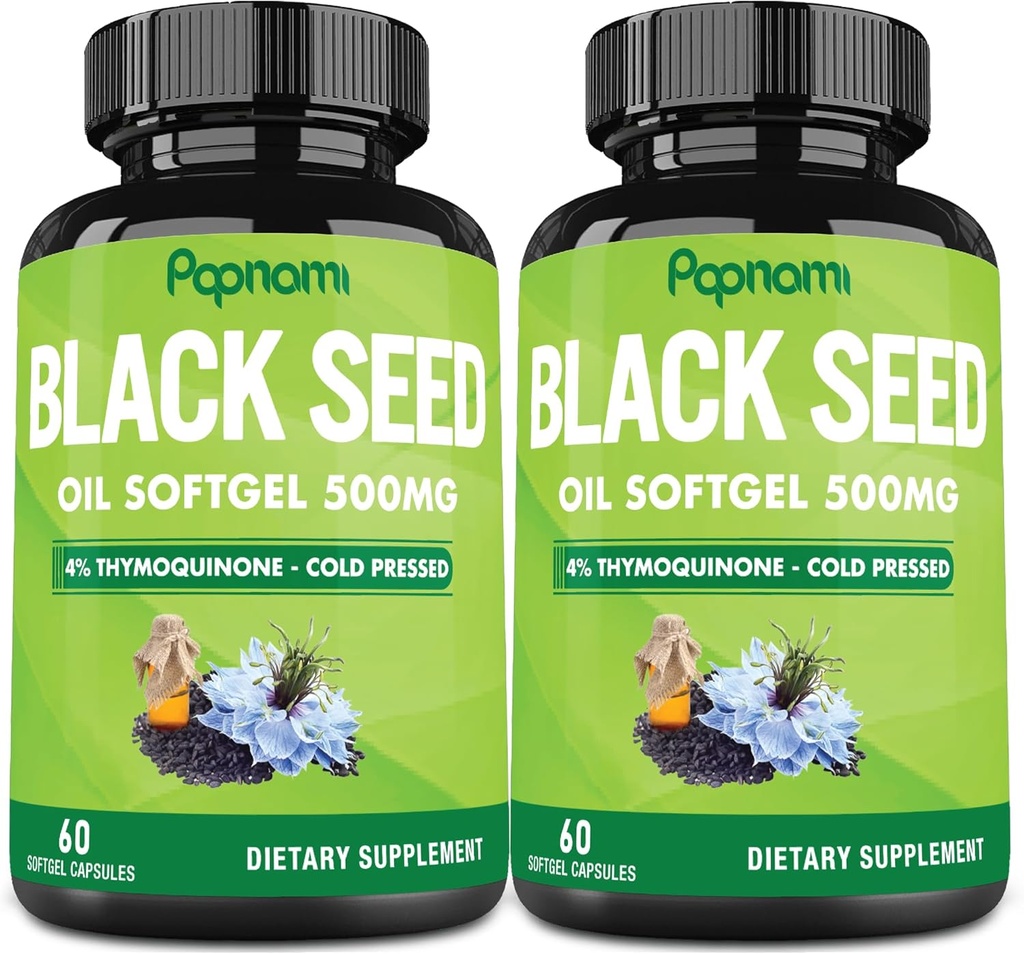 Premium Black Seed Oil Softgel Κάψουλες - 2 συσκευασίες 60 Counts 500mg - 4 Μήνες Προμήθεια για Ανοσία, Κυκλοφορία, Πεπτικό, Δέρμα, Μαλλιά & Διαχείριση Σώματος
