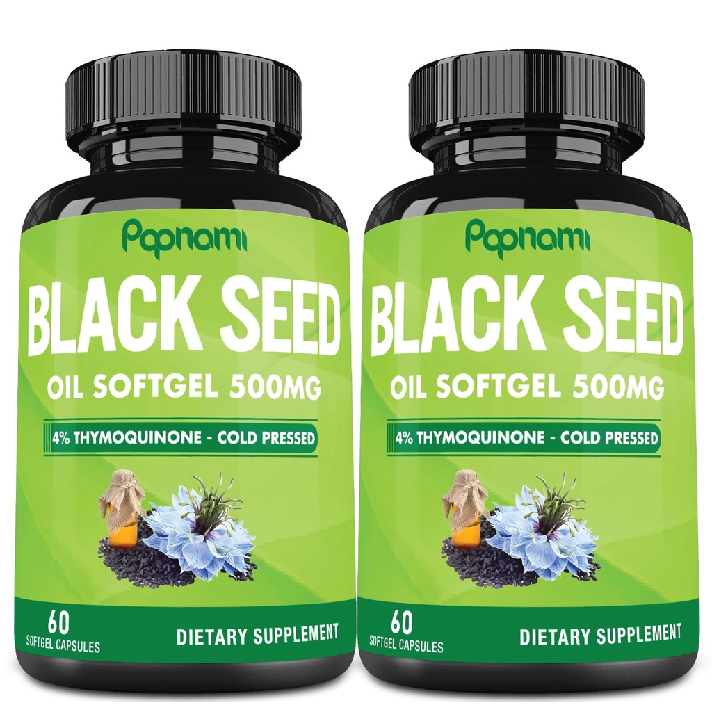 Premium Black Seed Oil Softgel Κάψουλες - 2 συσκευασίες 60 Counts 500mg - 4 Μήνες Προμήθεια για Ανοσία, Κυκλοφορία, Πεπτικό, Δέρμα, Μαλλιά & Διαχείριση Σώματος