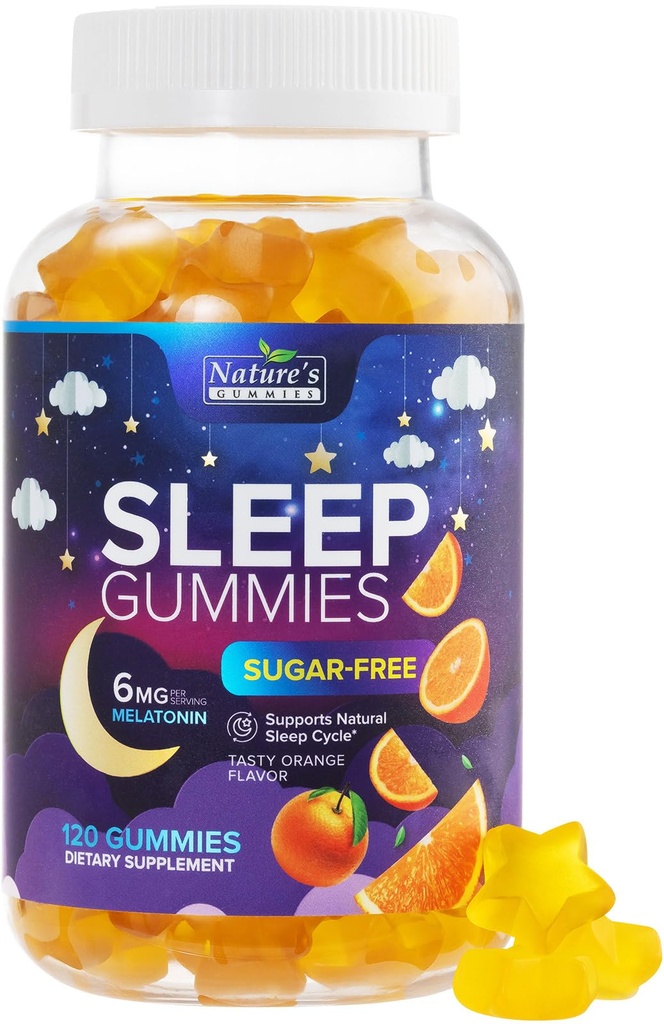 Sleep Gummies 6mg Per Serving - Ζάχαρη Δωρεάν Συμπληρώματα Gummy Μελατονίνης για Ενήλικες - Φυσικό Zero Sugar Sleep Gummy για Ενήλικες & Παιδιά, Πορτοκαλί Γεύση, Επιπλέον Υποστήριξη για τον Ύπνο - 120 Gummies