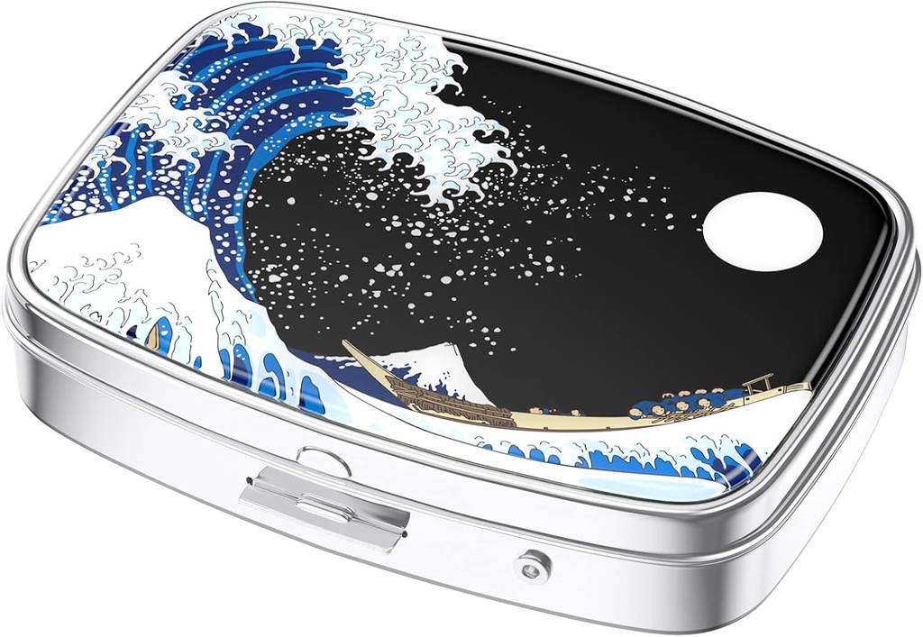 Nipichsha Pill Box, μικρή θήκη χαπιών για το πουρμπουάρ & τσέπη, χαριτωμένο ταξιδιωτική ιατρική Organizer, φορητός κάτοχος εμπορευματοκιβωτίων ιατρικής για να κρατήσει βιταμίνες, φαρμακευτική αγωγή, ιχθυέλαιο & συμπληρώματα, ιαπωνικό κύμα