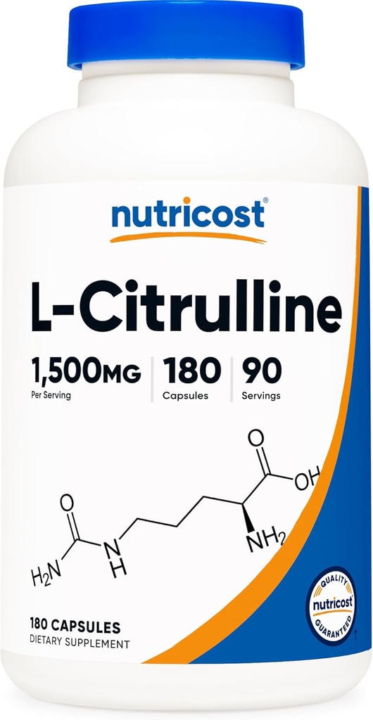 Nutricost L-Citrulline 1500mg, 180 Κάψουλες - 750mg ανά καψάκιο, Χωρίς γλουτένη, Μη-ΓΤΟ, Συσκευασία Μπορεί να Βαρύ