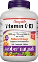 Webber Naturals Βιταμίνη C+D3, 200 Μασώμενα δισκία πορτοκαλιού, 1000 mg Βιταμίνης C με 1000 IU Βιταμίνης D3 Ανά Σερβίρισμα, Οστά, Δόντια, Ανοσοποιητικό και Αντιοξειδωτικό Υποστήριξη, Μη ΓΤΟ, Γαλακτοκομικά & Γλουτένη Χωρίς