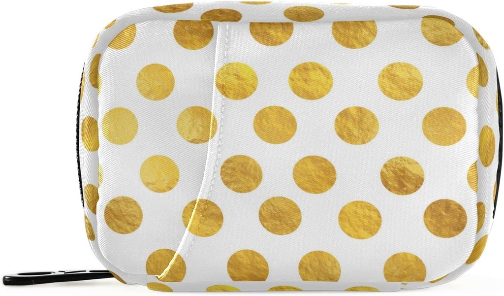Naanle Gold White Polka Dot Pill Box 7 Day Case Bag Travel Organizer with Zipper Weekly Compact Size for Vitamin Supplement Holder A Dots Golden 4,6 x 3,14 x 1,88 Inch 0,12 kg