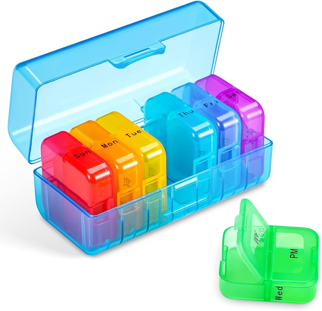 Zoksi Weekly Pill Organizer 2 φορές την ημέρα, μπλε 7 ημέρες Am Pm Pill Box, καθημερινή Am Pm Pill Organizer 7 ημέρα, Φορητή περίπτωση χάπια βιταμίνης, εβδομαδιαίο κουτί χάπια για τα ιχθυέλαια, βιταμίνη, συμπλήρωμα