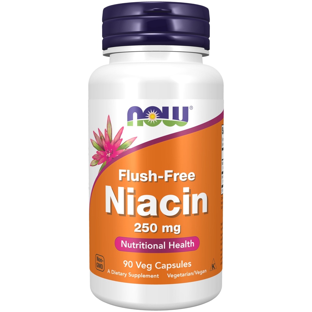 NOW Συμπληρώματα Τροφίμων, Νιασίνη (Vitamin B-3) 250 mg, Χωρίς Φλος, Διατροφική Υγεία, 90 κάψουλες Veg