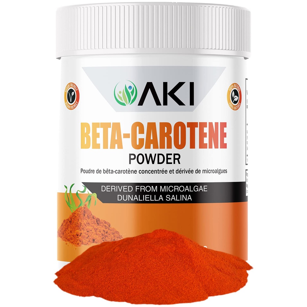 AKI Beta Carotene 10% Κόνις (1,5oz/42.52g) Εξαιρετικά συμπυκνωμένο αρωματικό προϊόν βιταμίνης Α, Μπορεί να βοηθήσει στην υποστήριξη των λειτουργιών του σώματος, του δέρματος, του ανοσοποιητικού συστήματος και των ματιών - GMO δωρεάν & Vegan φιλικό